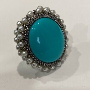 Elegant Turquoise and Pearl Women's Ring